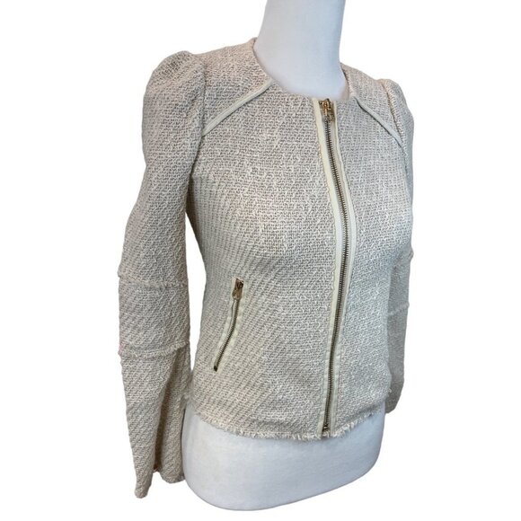 Juicy Couture Cotton Tweed Tan Tailored Italian Fabric Full Zip Fitted Jacket - Picture 3 of 13